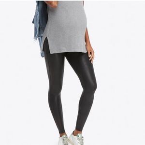 SPANX Mama Faux Leather Leggings Maternity High Rise Shapewear Hosiery Medium